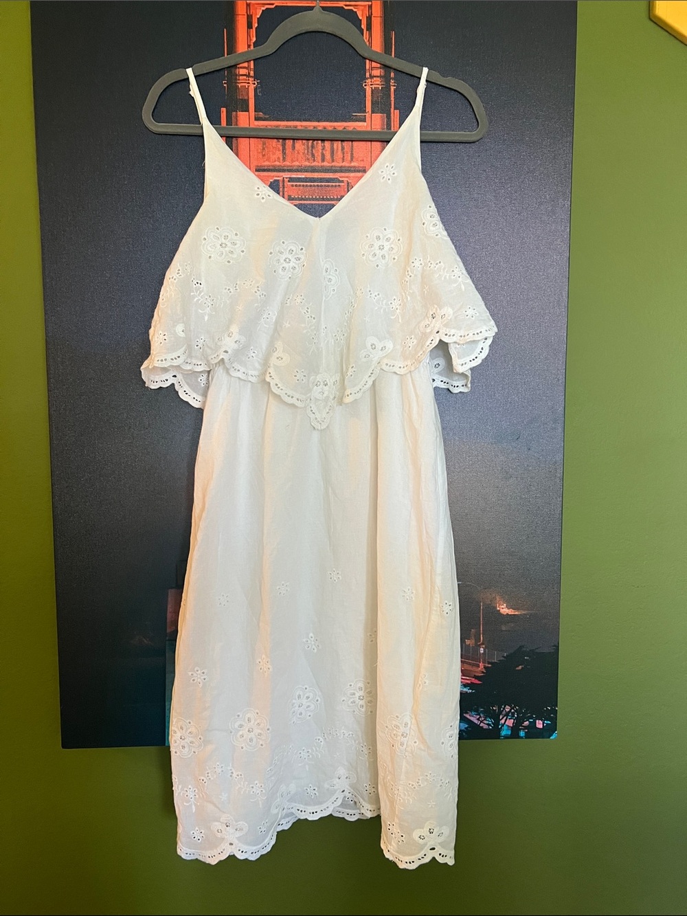 Wayf White Strapless Eyelet Ruffle Dress